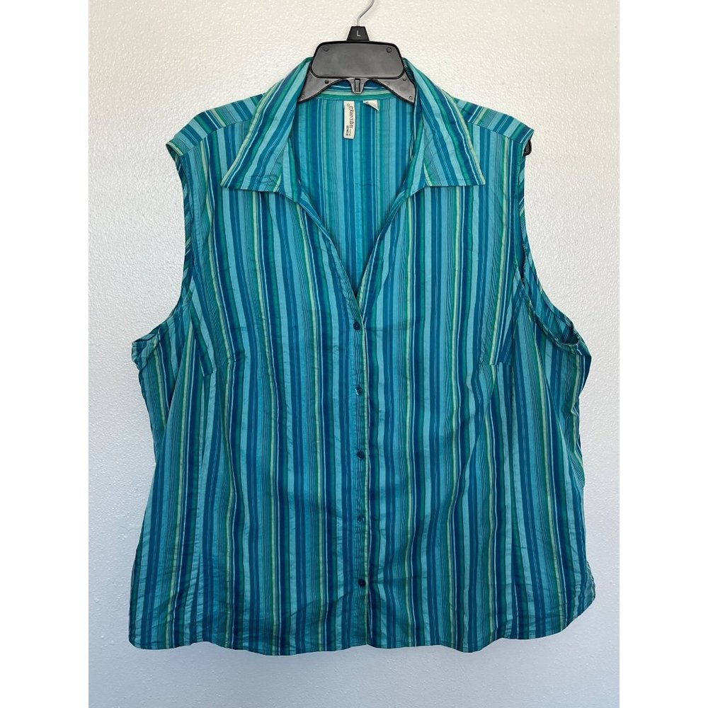 St Johns Bay Tank Turquoise Green Stripe Womans 3X